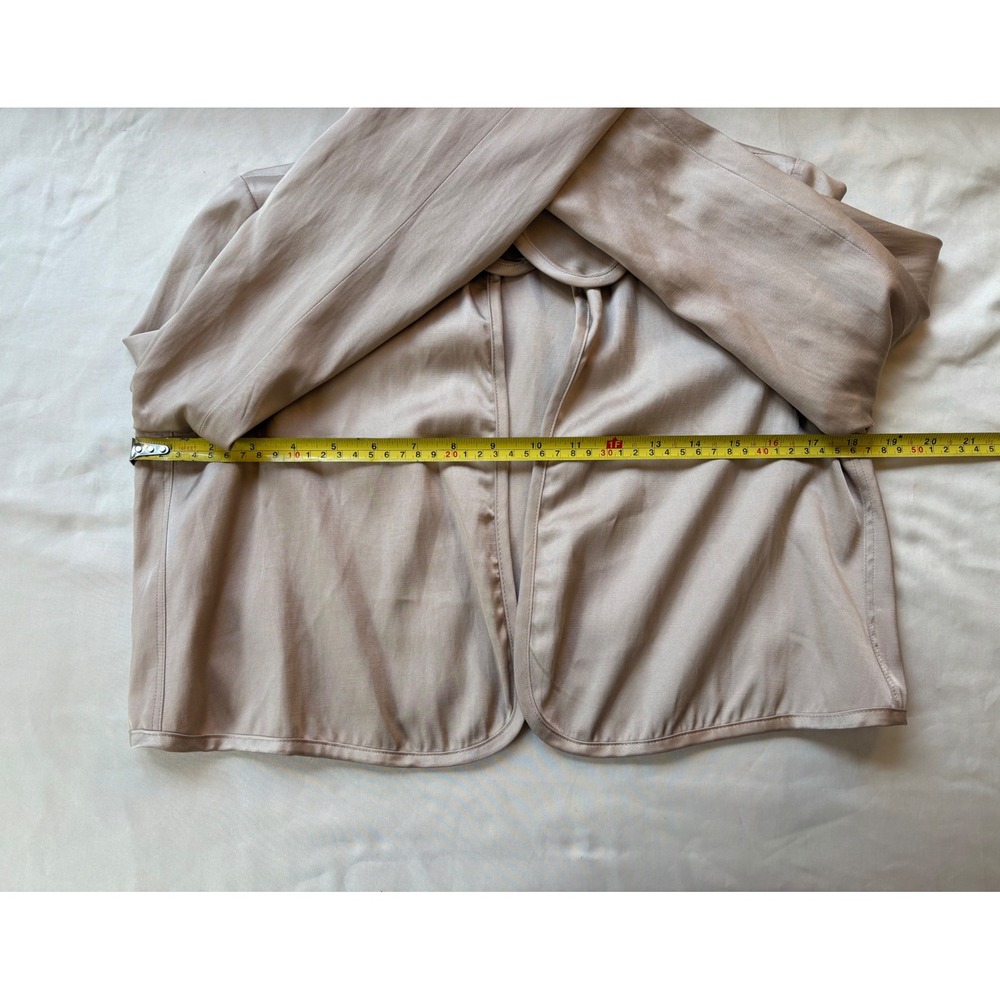Elaine Kim Champagne Taupe Satin Cropped Open Front Jacket Peter Pan Collar Sz S - Picture 4 of 7